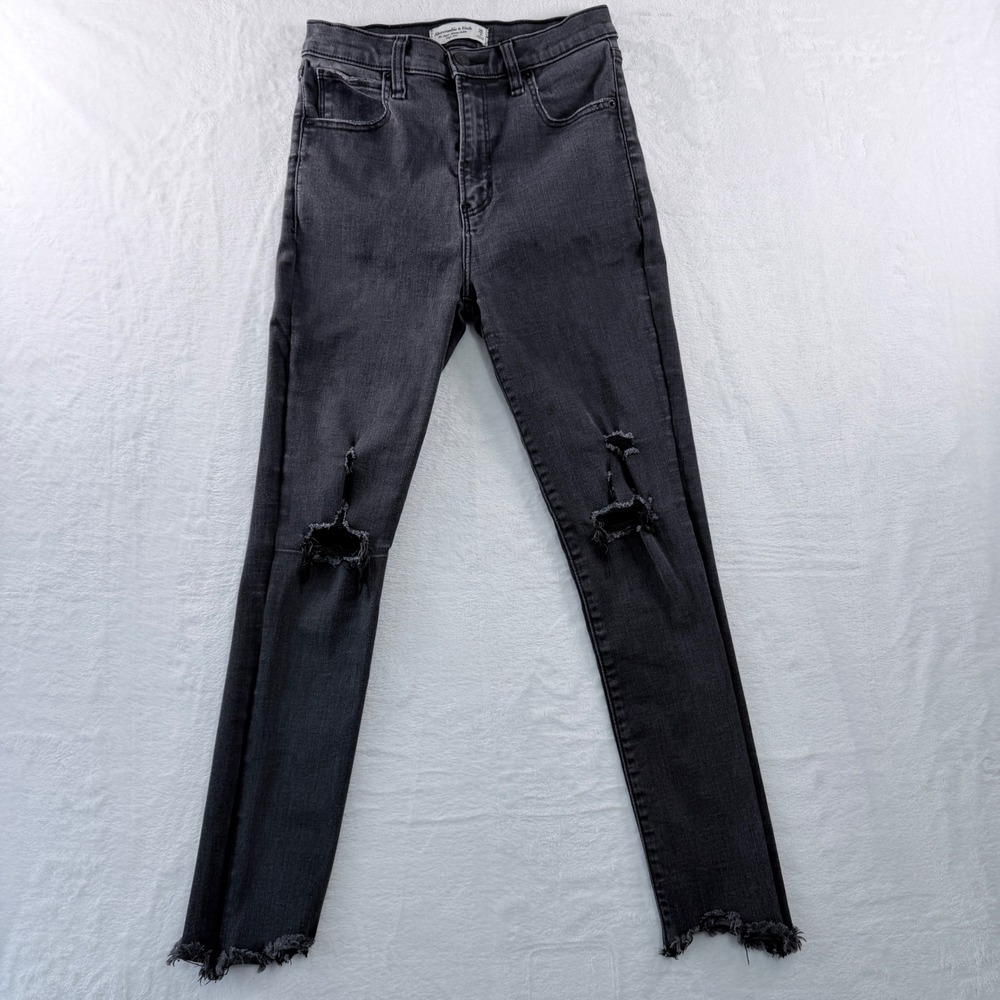 Abercrombie & Fitch Super Skinny Ankle Jeans High Rise Distressed Black Size 26